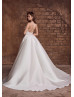 Beaded Ivory Satin Cross Back Wedding Dress